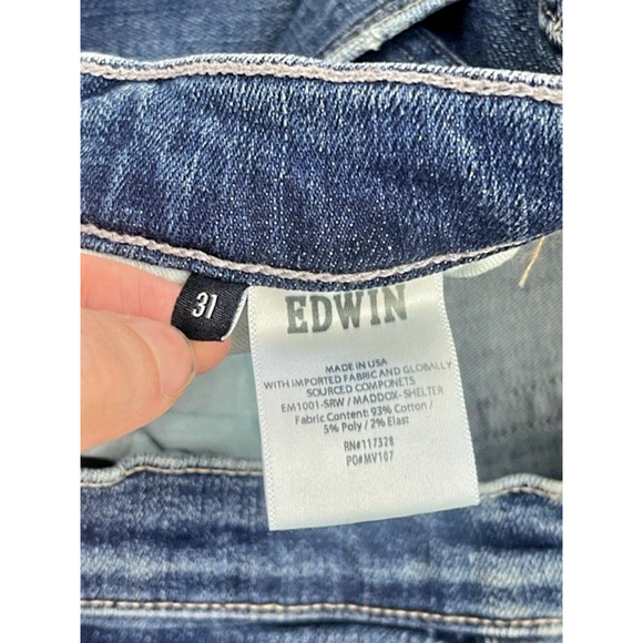 EDWIN Jeans 31 x 33 Maddox Slim Fit Straight Leg Shelter Blue Denim Stretch $208 - Picture 8 of 9